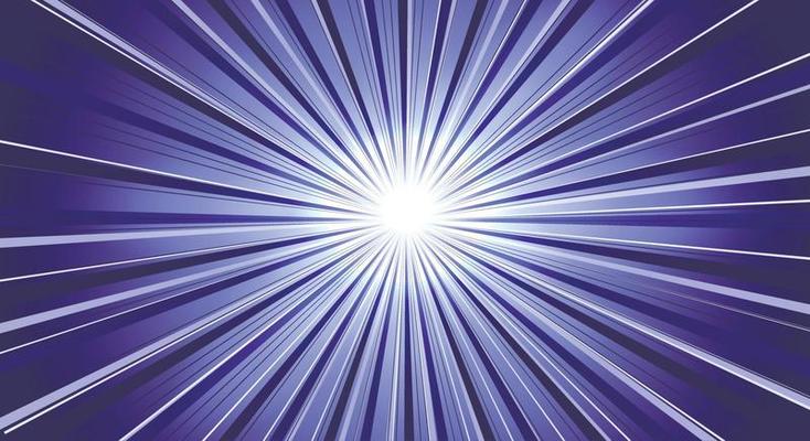 A magical ultraviolet bright sun or a brilliant star with many parallel rays in trendy Very Peri. light effect. copy space. Vector illustration