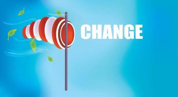 Change, Wind cone indicating the correct direction and speed, the text is written on a blue gradient background in the sky. Copy space. Vector illustration