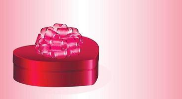 caja de regalo de color rojo en forma de corazón romántico con un lazo sobre un fondo rosa degradado. enamorado. copie el espacio ilustración vectorial vector