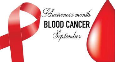 The red ribbon, as a symbol of blood cancer awareness, is celebrated annually in September. Banner, Poster. Vector illustration