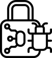 Cyber security app error or bug icon  symbolized by  electronic lock and bug. vector