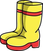 rainy season boots in red and yellow with flat style vector