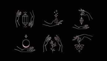 logotipos o emblemas de plantilla de manos lineales de diseño vectorial - manos en diferentes gestos. vector