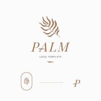 plantilla de diseño de logotipo vectorial y emblema con hoja de palma dorada y letra p vector