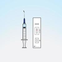Illustration of a syringe and blood test kit ATK on a light blue gradation background vector