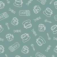 Seamless pattern on tea and coffee theme in doodle style vector