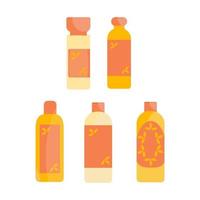 juego de botellas para cosméticos y productos para el cuidado en color amarillo-naranja vector