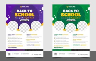 School admission flyer design. back to school flyer design set. Back to school admission promotion flyer. school admission business flyer template with green, purple and yellow color. vector
