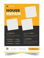 Construction Business Flyer Template with yellow color, Corporate construction tools flyer design,  home improvement flyer template, home repair flyer. vector