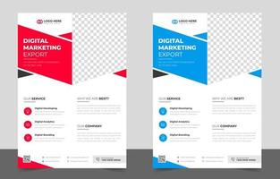 Corporate business flyer template design set with red and blue color. digital marketing agency flyer, business marketing flyer set, grow your business digital marketing new flyer. vector