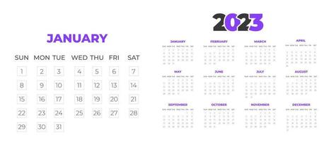 2023 wall calendar design template  with purple color vector