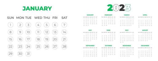 Plantilla de diseño de calendario de pared 2023 con color verde vector