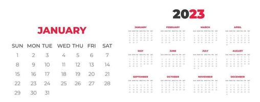 2023 wall calendar design template  with red color vector