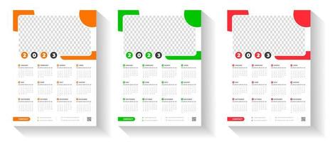 2023 wall calendar design template  with red, green and orange color vector