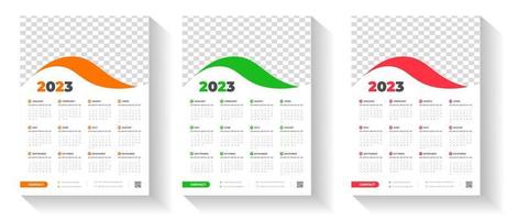 Plantilla de diseño de calendario de pared 2023 con color rojo, verde y naranja vector