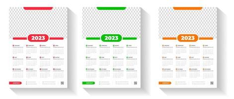 2023 wall calendar design template  with red, green and orange color vector