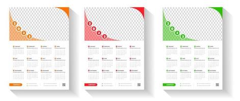 2023 wall calendar design template  with red, green and orange color vector