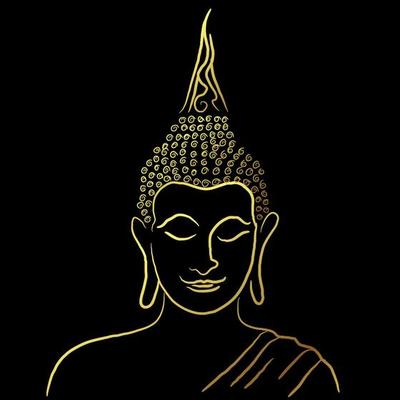 Golden buddha line painting vector design over black background