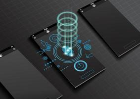 Realistic smartphone mock up and finger scanning on screen vector