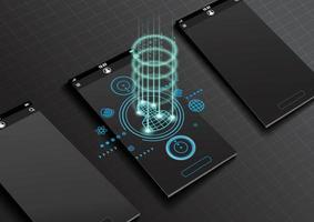 Realistic smartphone mock up and portrait scanning on screen vector