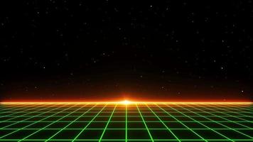 Retro Sci-Fi Background Futuristic Grid landscape of the 80s. Digital Cyber Surface. Suitable for design in the style of the 1980s.