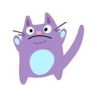 Vector Funny purple cat. Children's illustration in cartoon style.