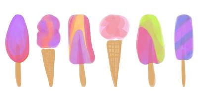 Watercolor Vector collection of colorful hand drawn ice cream.