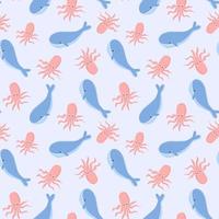Underwater seamless pattern for kids with whale and octopus. vector