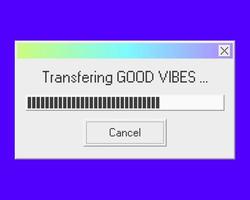 Good vibes transfering old pc notification ui design. System alert or loading window with progress. Popup motivational text message with button