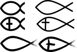 Fish christian icon set vector
