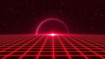 Retro Sci-Fi Background Futuristic Grid landscape of the 80s. Digital Cyber Surface. Suitable for design in the style of the 1980s. 3D illustration video