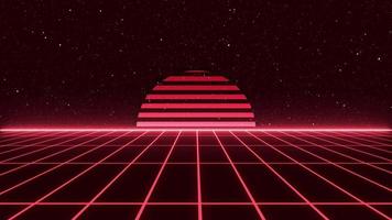 retro sci-fi achtergrond futuristisch rasterlandschap van de jaren 80. digitaal cyberoppervlak. geschikt voor design in de stijl van de jaren 80. 3d illustratie video