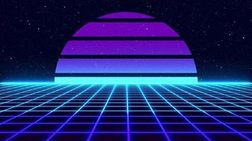 paisagem de grade futurista de fundo de ficção científica retrô dos anos 80. superfície cibernética digital. adequado para design no estilo da década de 1980. ilustração 3D video