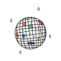 Hand drawn disco ball doodle style, vector illustration isolated on white background. Decoration for party, celebration and event, black outline design element