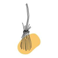 Hand drawn broom doodle style, vector illustration isolated on white background. Cleaning tool or decorative element for witch party costume, black lines