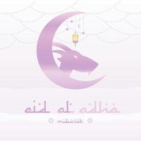 eid al-adha con cabeza de cabra, mezquita, estrellas lunares y linternas. adecuado para pancartas, carteles, folletos, plantillas de folletos de ventas vector