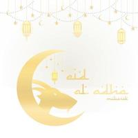 eid al-adha con cabeza de cabra, mezquita, estrellas lunares y linternas. adecuado para pancartas, carteles, folletos, plantillas de folletos de ventas vector