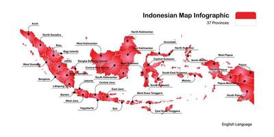 New Indonesian Map 37 provinces, infographic map, English Language vector