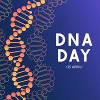 Neon helix of human DNA molecule. DNA day typography poster. Science concept vector illustration. Easy to edit template for banner, flyer, brochure, greeting card, etc.