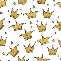 Dibujado a mano corona de oro y estrellas de patrones sin fisuras. Fondo de vector de tema de princesa, lujo y glamour. plantilla fácil de editar para tela, textil, papel de regalo, etc.