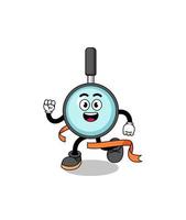 Mascot cartoon of magnifying glass running on finish line vector