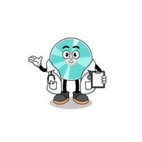 mascota de dibujos animados del doctor del disco óptico vector