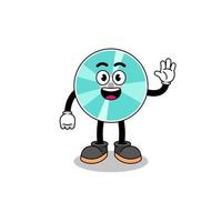 optical disc cartoon doing wave hand gesture vector