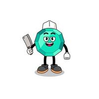 Mascot of emerald gemstone as a butcher vector