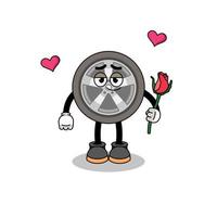 car wheel mascot falling in love vector