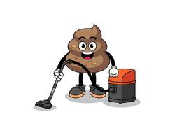 Character mascot of poop holding vacuum cleaner vector