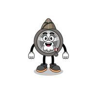 Character cartoon of car wheel as a veteran vector