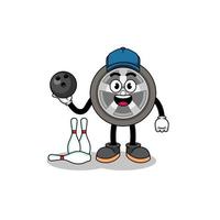 Mascot of car wheel as a bowling player vector