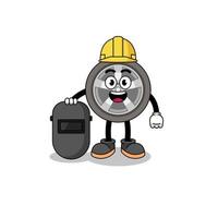 Mascot of car wheel as a welder vector