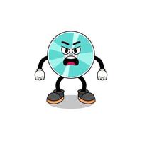 optical disc cartoon illustration with angry expression vector